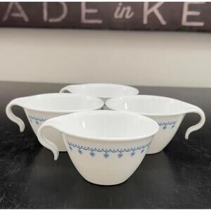Corelle Vintage White Porcelain Tea Cups with Blue Snowflake Pattern (4)
